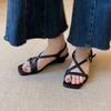 Minimalist Retro One-word Belt Versatile Black Commuter Sandals Women's Wedge Heel Square Head Open-toed Women's Shoes