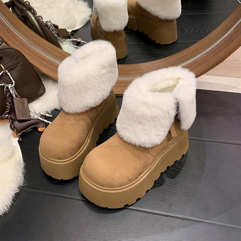 Fashion Winter Fashion Thick Sole Women Fur Snow Boots Concise Height Increase Shoes Ladies Outdoor Keep Warm Cotton Short Booties
