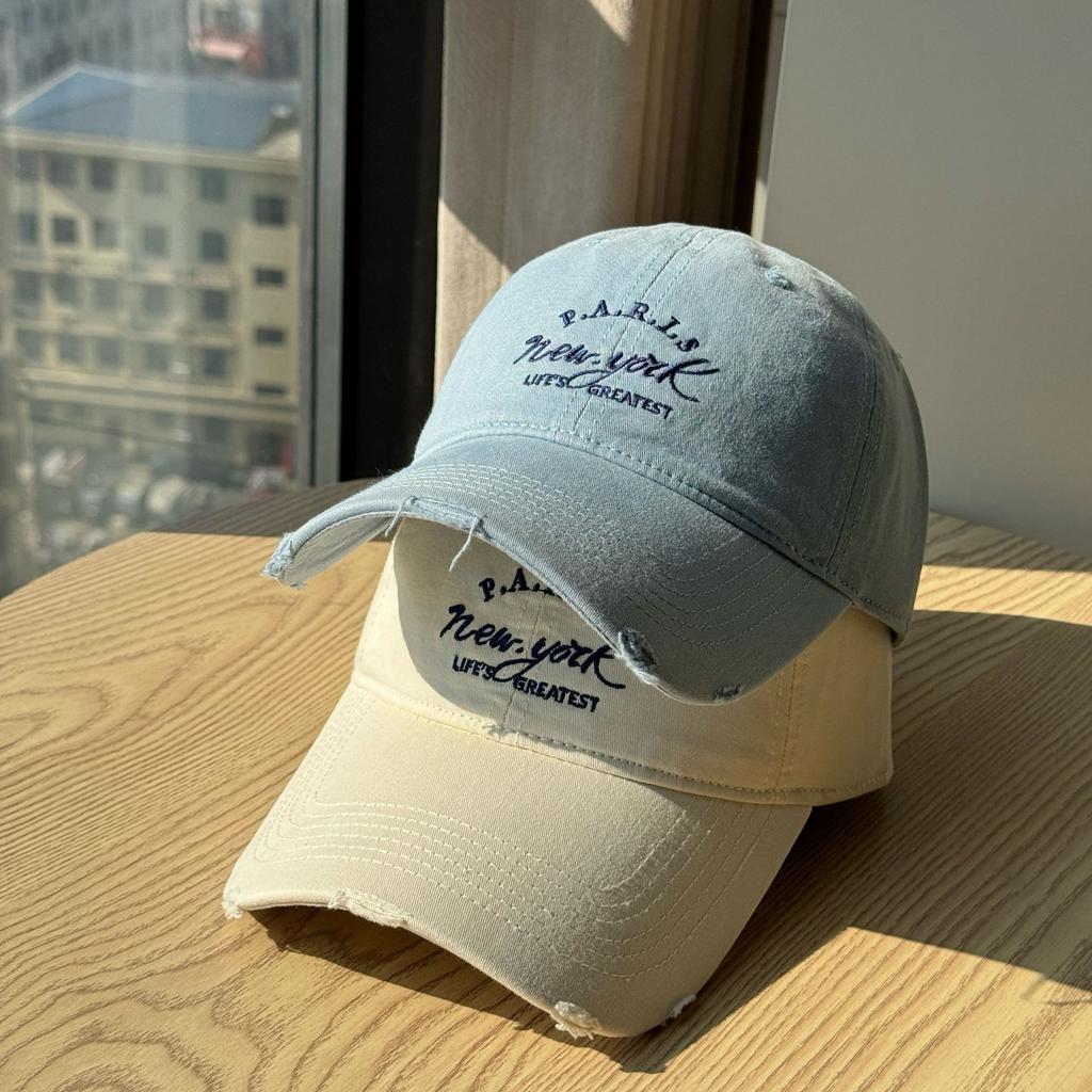 New letter-embroidered soft-top baseball cap for women, wide brim, makes the face appear smaller, duckbill cap for large head sizes