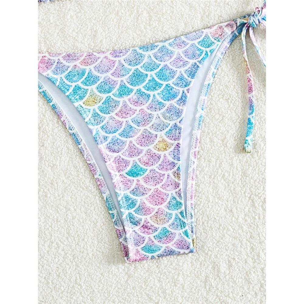 XS - L Bedruckter Neckholder Bikini mit hohem Beinausschnitt Damen Bademode Damen Badeanzug Zweiteiliges Bikini-Set Badesachen Badeanzug Swim K5302