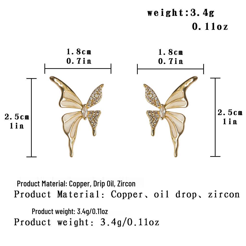

Сережки-гвоздики «Метелик з рідкого металу та циркону» - Високоякісний стиль Ins, Універсальні прикраси для транскордонної торгівлі