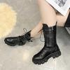 Damen Mittelhohe Stiefel Motorradstiefel Damen Cosplay Hohe Stiefel Punk Gothic Schwarze High Heel Schuhe Damen Lange Ritterstiefel