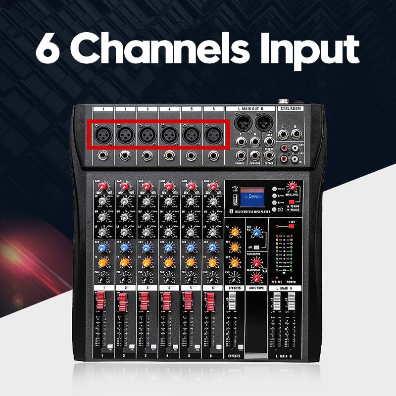USB 6 Channel Live Studio Audio Mixer bluetooth Console Amplifier DJ Karaoke Mixing Digital Mini Microphone Sound Mixer