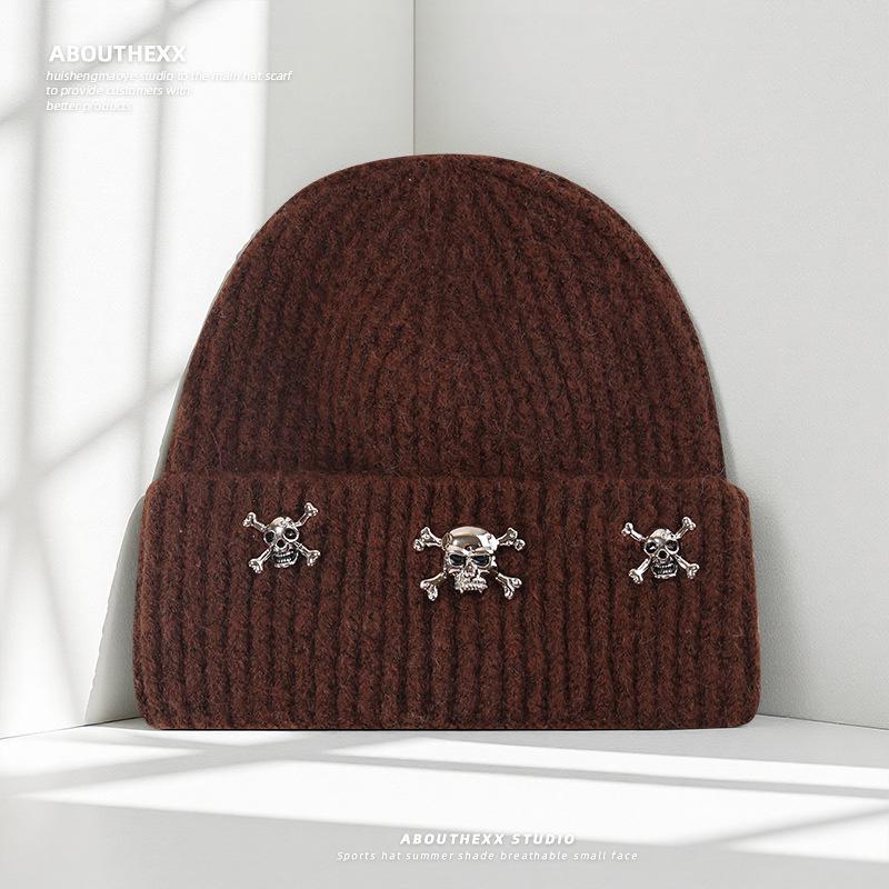 

Autumn and Winter Skull Hats for Women with Large Heads Woolen Hats Halloween Loose Cold Hats European and American Warm Knitted Hats M（56-60cm）