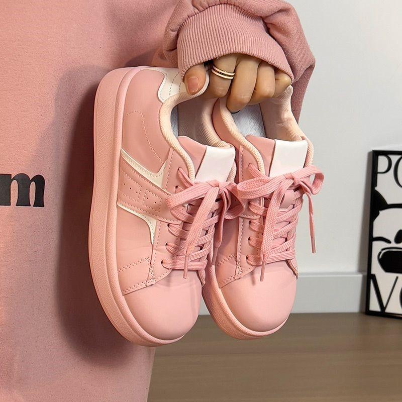 Original women's shoes 2025 thick-soled white shoes new spring popular versatile leisure sports round head flat baseplate shoes