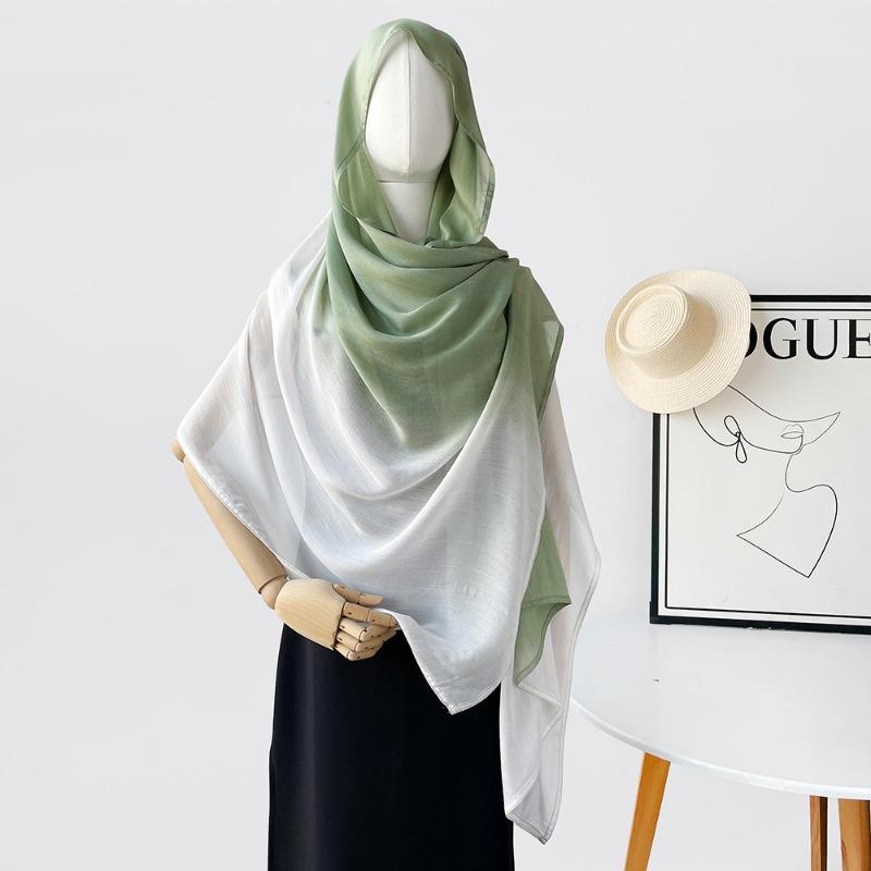 Retro solid color gradual change scarf women's thin simple lengthened yarn shawl cotton scarf headscarf bag head