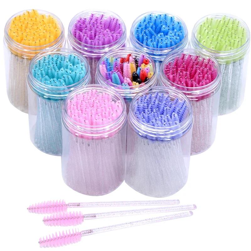 Lash Brushes Spoolie with Container Case Wholesale 50Pcs Bottle Disposable Eyelash Extension Mascara Brushes