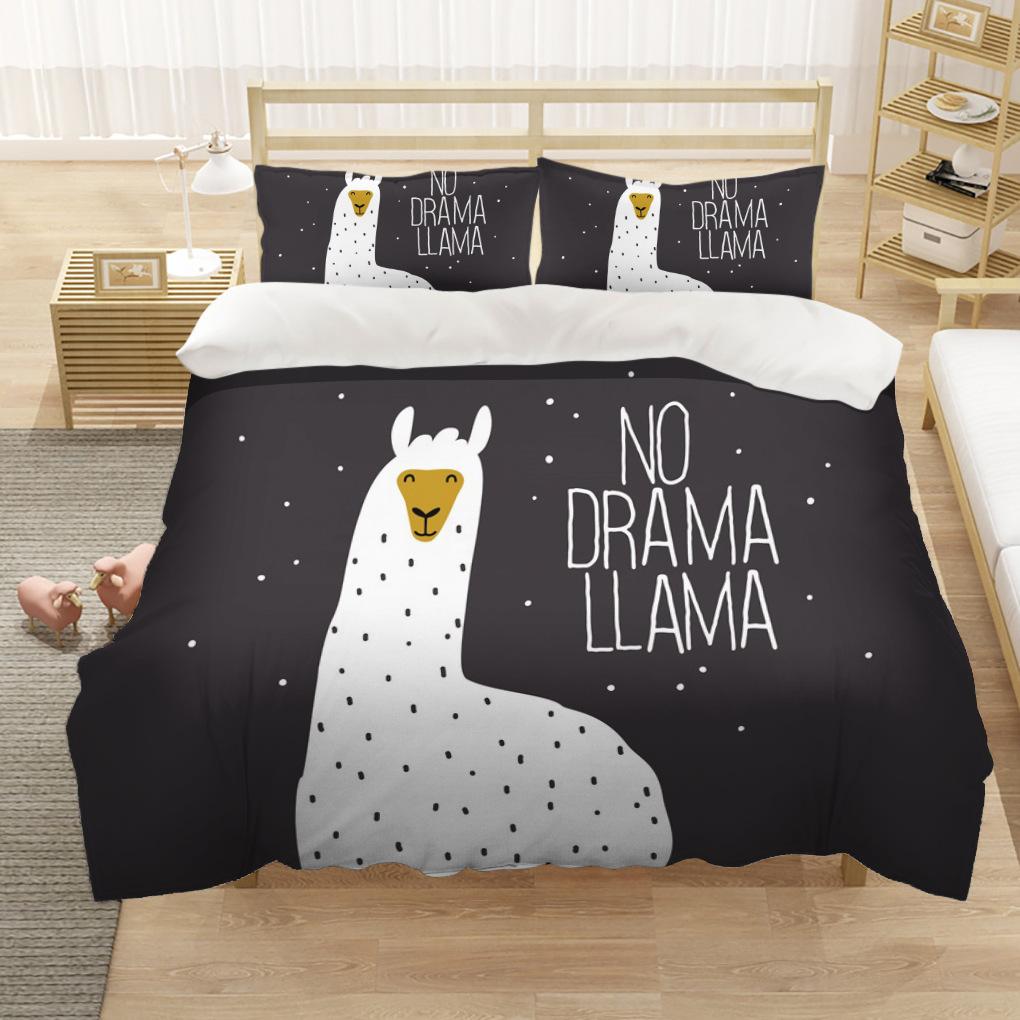 Cartoon Alpaca Duvet Cover King Queen Size Lovely Pet Animal Bedding Set For Kids Fashion Wildlife 2/3pcs Polyester Quilt Cover