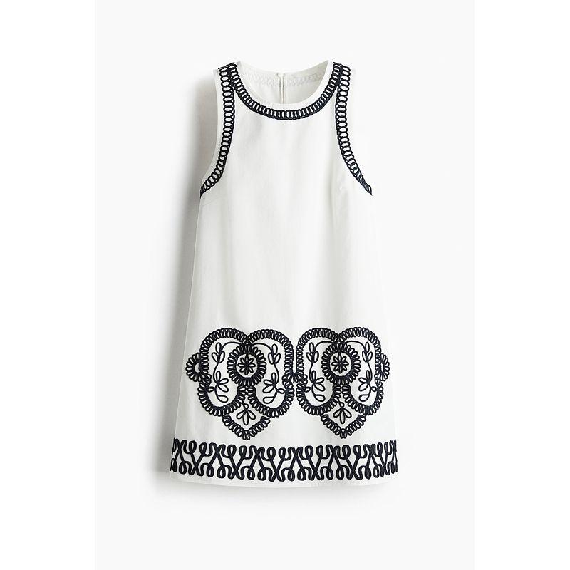 

HM Women s Clothing Dress Fall 2025 New Arrival Embroider Straight-leg Dress 1282611 White/Black 150/76(XXS)