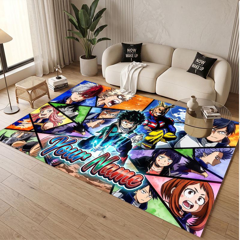 Custom Name Crystal Velvet Rug,My Hero Academia Comfortable Anti Slip Floor Mat For Room Decoration