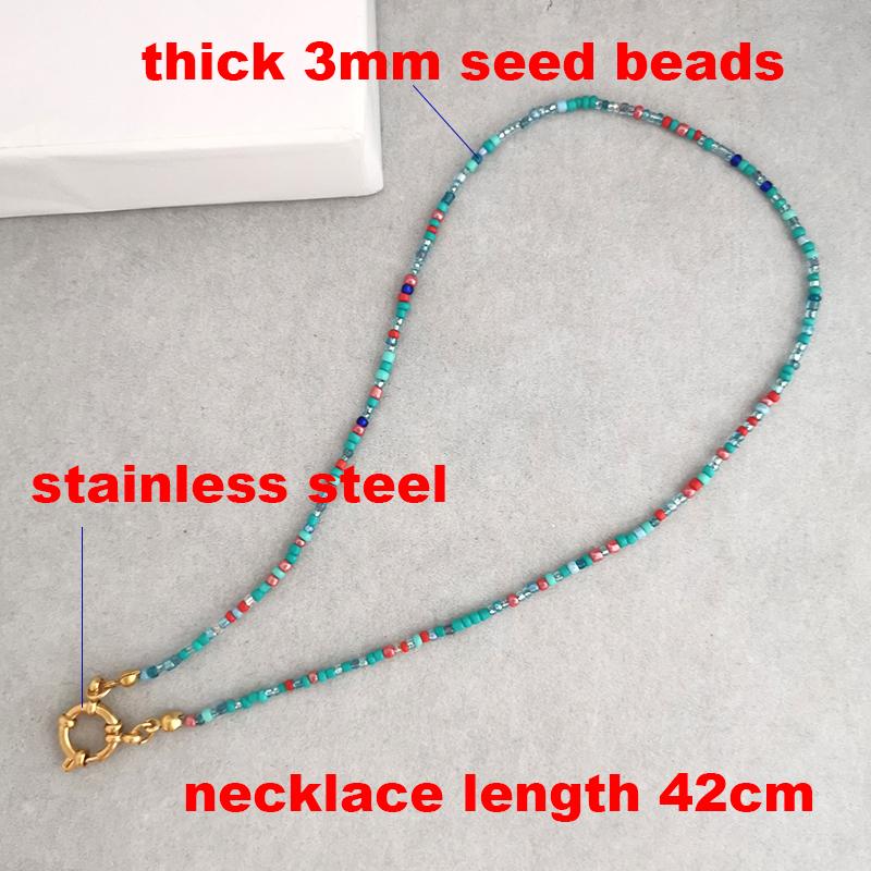 Imitation Pearl Necklace Women Choker Seed Beads Rainbow Stainless Steel Clasp Sailor Buckle Base Chain Gold Color Boho