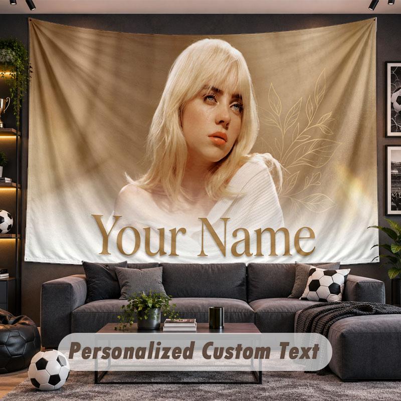 Wall Hanging Tapestry Custom NameBillie Eilish Pattern Personalized Printed Fabric Wall Decor