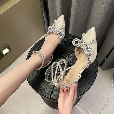 Μόδα New Runway Style Glitter Rhinestones Γυναικείες αντλίες Κρυστάλλινο παπιγιόν σατέν καλοκαιρινά γυναικεία παπούτσια Γνήσια ψηλοτάκουνα παπούτσια για χορό
