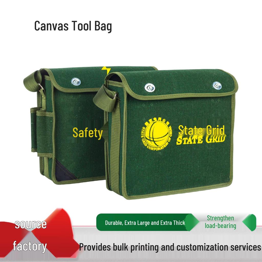 Heavy-Duty Canvas Electrician Tool Bag with Wear-Resistant Base for Multifunctional Storage