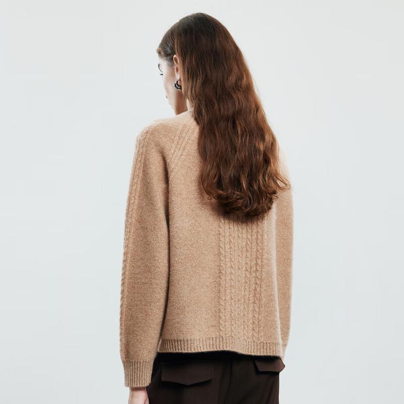 PALUOPO Women's Mock Neck Pure Cashmere Wheat Jacquard Sweater