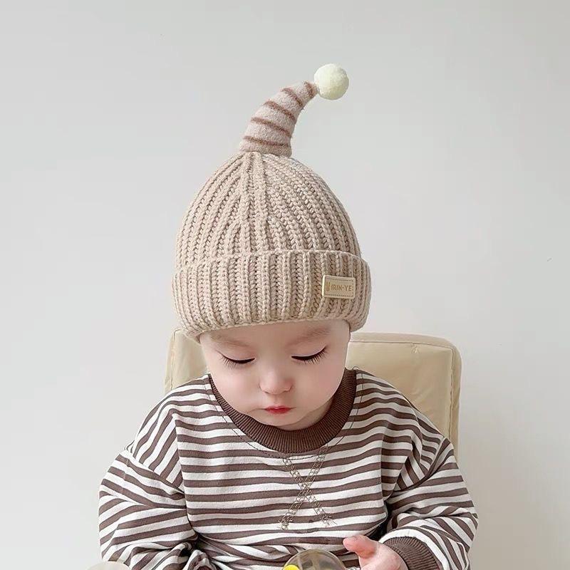 Autumn and winter warm cute baby ear protector wool hat boys and girls pacifier plush knitted hat baby hat