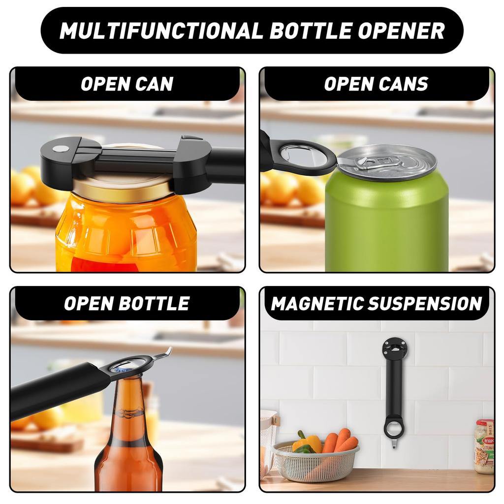 Multifunktionaler Flaschenöffner Edelstahl-Deckelöffner Verstellbarer Wein-Bier-Dosenöffner für schwache Hände Senioren Küchenwerkzeuge