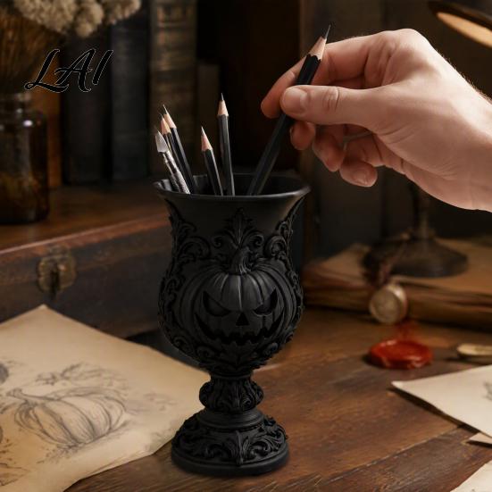 Desktop Pen Organizer 3D Printed Gothic European Style Retro Pumpkin Holder Relief Stationery Makeup Brush