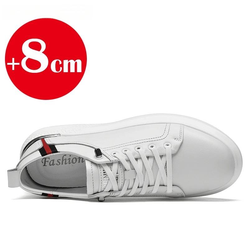Genuine Leather Men'S Height-Enhancing Shoes Men'S White Sneakers Men'S Elevator Height-Increasing Insoles 6/8 cm Sports Shoes