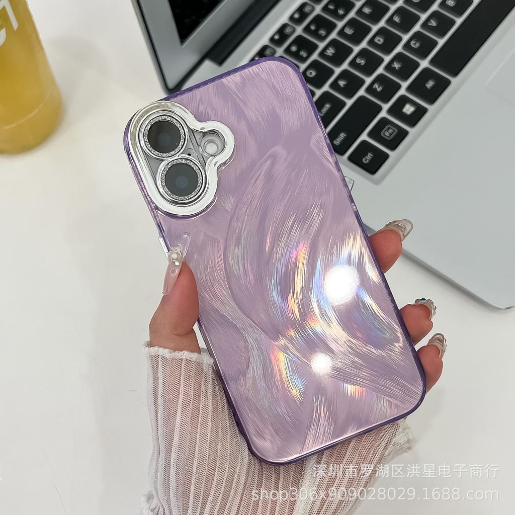 Feather Laser Is Suitable for Apple 16Promax Mobile Phone Case Apple 15 Feather Glitter Lens Film 14 All-inclusive Anti-drop.