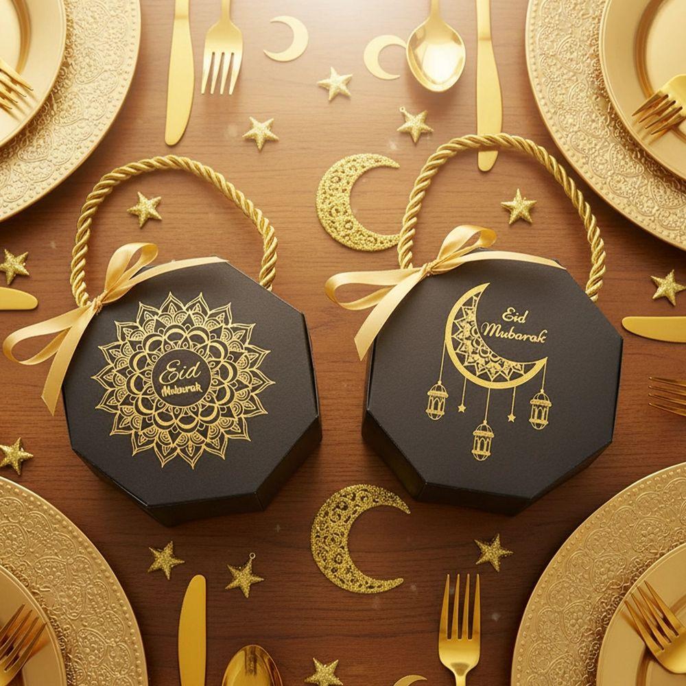 10Pcs Gold Stamping Eid and Ramadan Gift Boxes Portable Ramadan Gift Box Party Favor Supplies