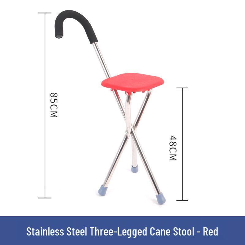 Tri-Fold Walking Cane Stool with Non-Slip Grip for Elderly & Disabled - Mountain Climbing Support