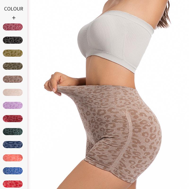 High Waist Leopard Print Tummy Control Yoga Shorts with Butt-Lifting Feature - Breathable, Slimming, European and American Style