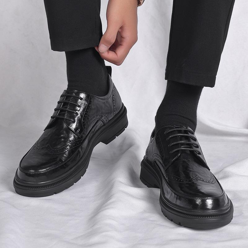 men business formal leather shoes lace up brogue men's casual dress shoes black classic Italian formal oxford men's office shoes