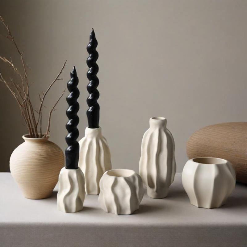 Stiller Wind Creme Keramik Kerzenständer Mittelalterlich Modern Einfacher Kerzenständer Tisch Restaurant Blockhaus Dekoration