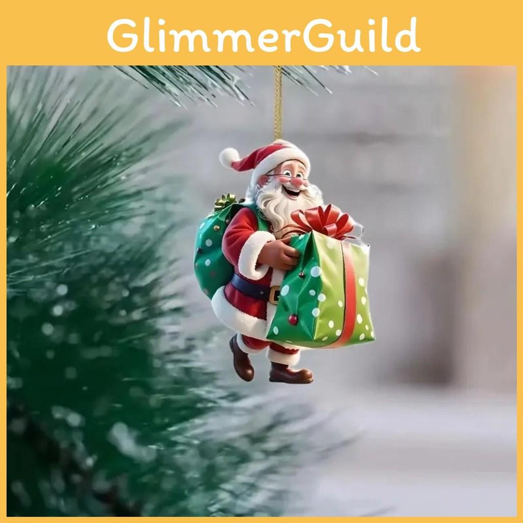 Festive Santa Acrylic Car Accessory Holiday Theme Vehicle Pendant Decoration