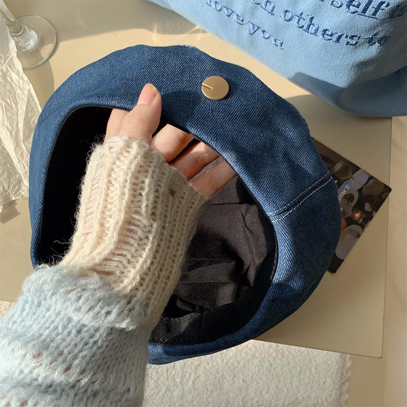 Women Retro Denim Berets Hat JK Korean Solid Color Newsboy Beret For Lady Girl Outdoor Sunshade Octagonal Painter Artist Hats