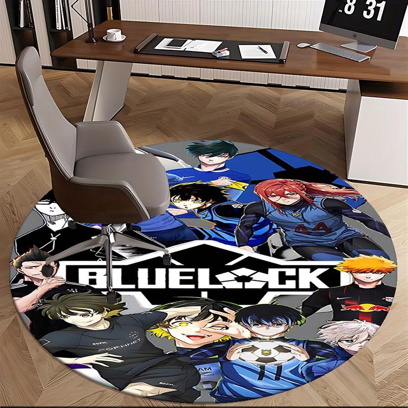 1pc Blue Lock Anime Design Round Carpet - Office Chair Mat, Non-Slip Rug for Home Decor, Living Room, Bedroom, Game Room