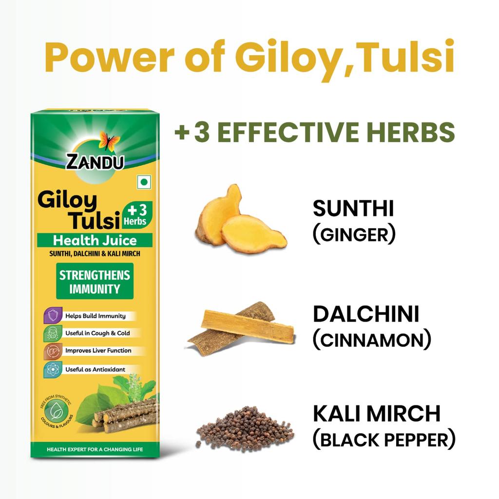 Zandu Giloy Tulsi Health Juice With 3 Added Herbs 1 L Natural Herbal Wellness Drink With Antioxidant Support And Daily Vitality Care