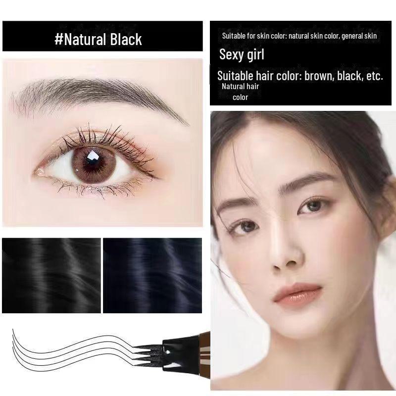 Four-Fork Long-Lasting Waterproof Eyebrow Pencil - Sweat-Proof and Smudge-Proof, Perfect for Beginners
