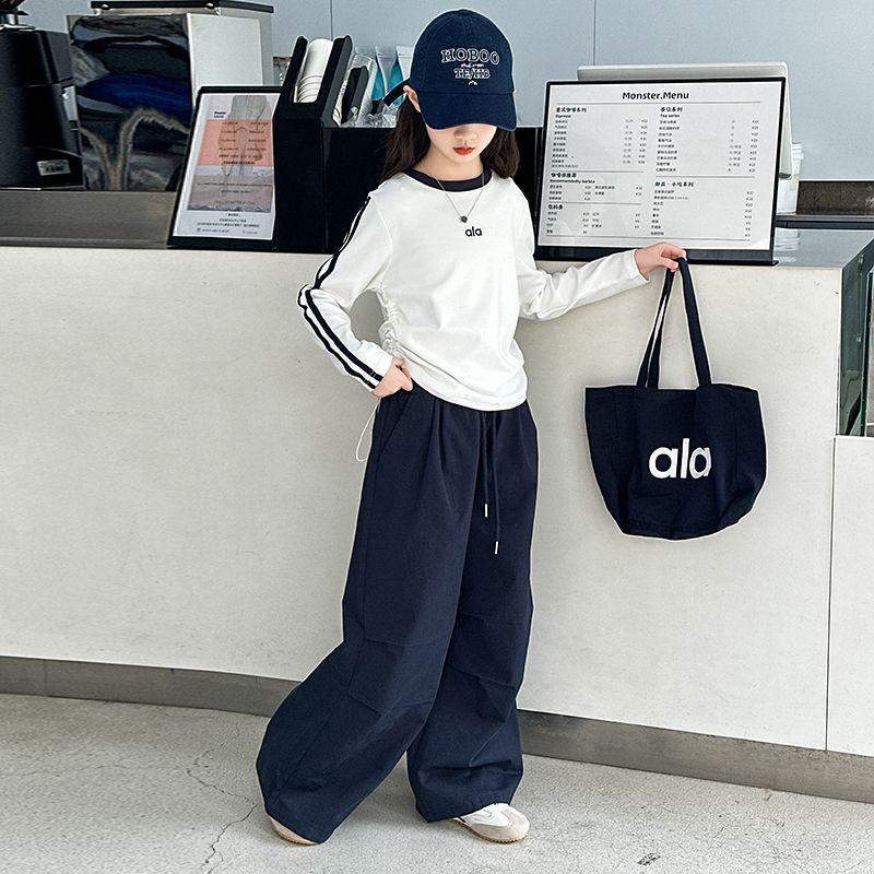 Autumn Casual Girls' Korean-Style T-shirt & Sweatpants Set