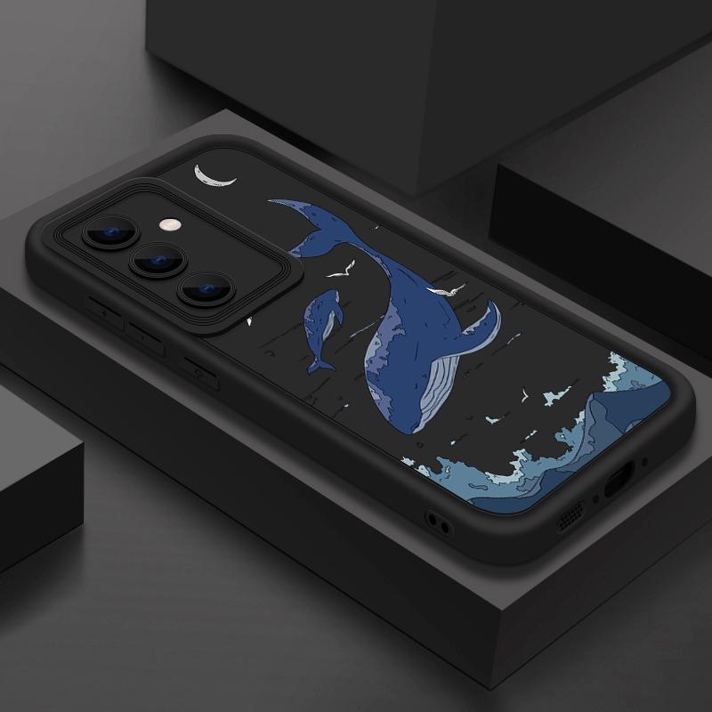

For Samsung S25 S24 FE S23 Ultra A56 A36 A16 A55 A15 A35 Case Shell Whale Print Solid Color TPU Anti-Fall Matte Soft Shockproof Phone Cover Samsung S23 Ultra чёрный
