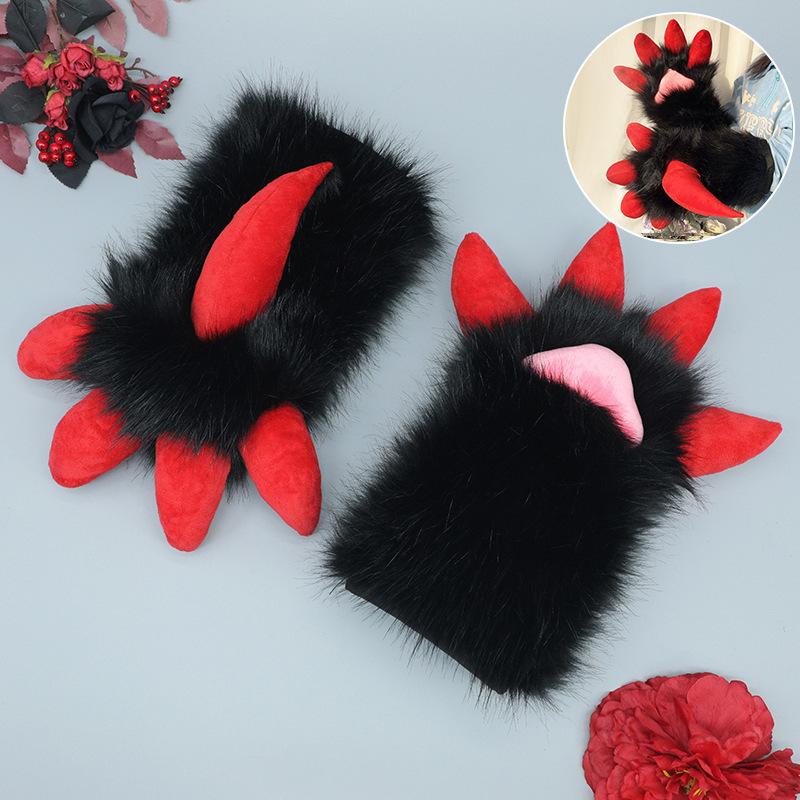 Ручная работа Милые Перчатки-Лапы Дракона Для Фурсьюта Мультяшные Лапы Животных Реквизит Для Аниме-Выставки Косплея Мягкий Плюшевый Материал Прекрасный Пушистый