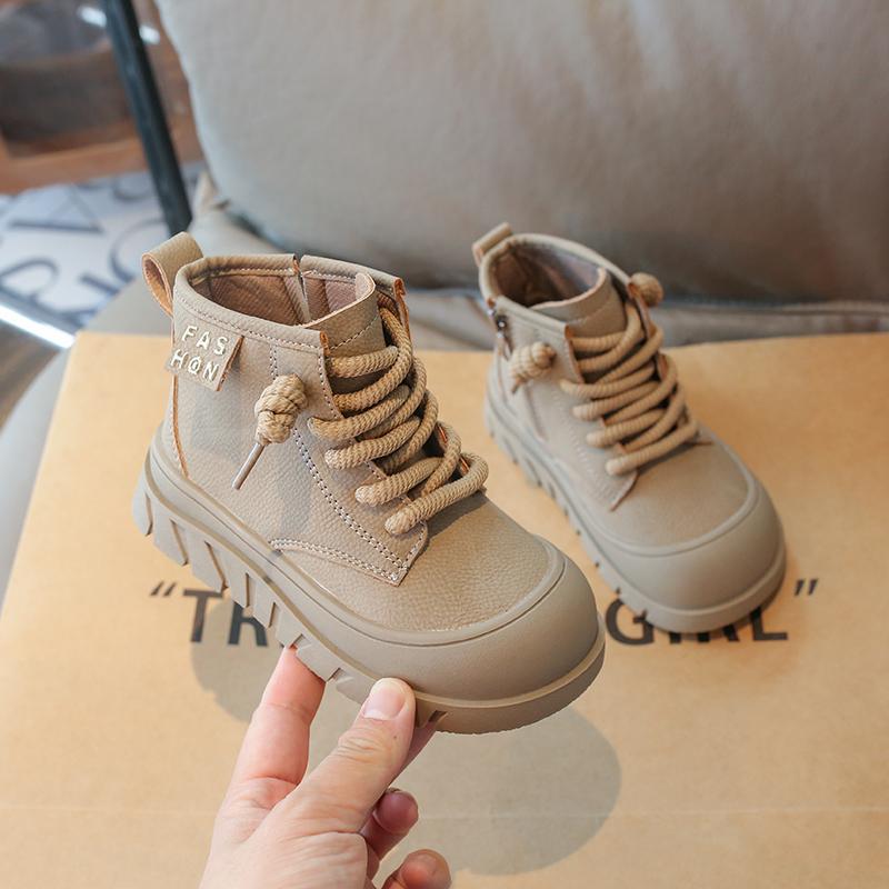 Children's Autumn Boots 2024 New Thick Bottom Girls Causal Ankle Boots Fashion Versatile Patchwork Kids Leather Boots Round-toe