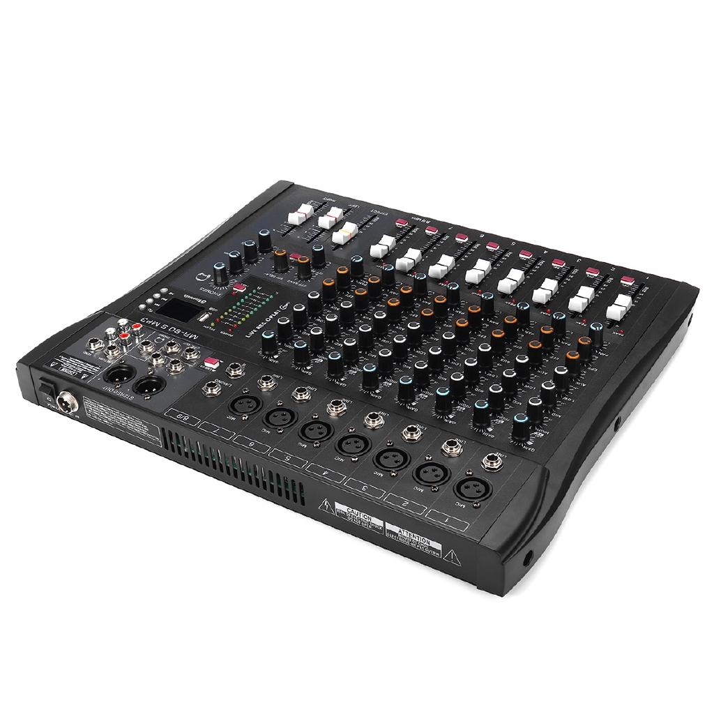 9 Channel Professional Console Studio Audio Mixer USB Bluetooth DJ Sound Mixing for Family KTV Meeting Campus Speech