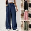 Women Pants Loose Fit Elastic Waist Straight Wide Leg Casual Pants with Pockets Pure Color Work Travel Trousers Daily Wear