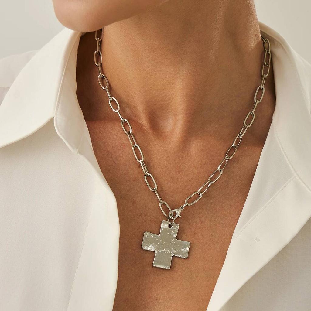 IngeSight.Z Punk Big Cross Jesus Pendant Necklace for Women 2026 Vintage Hip Hop Buckle Chain Necklace Grunge Goth Jewelry Gifts