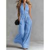 Women's Halter Neck Sleeveless Loose Wide Leg Jumpsuit Mid Rise Casual Long Jumpsuit