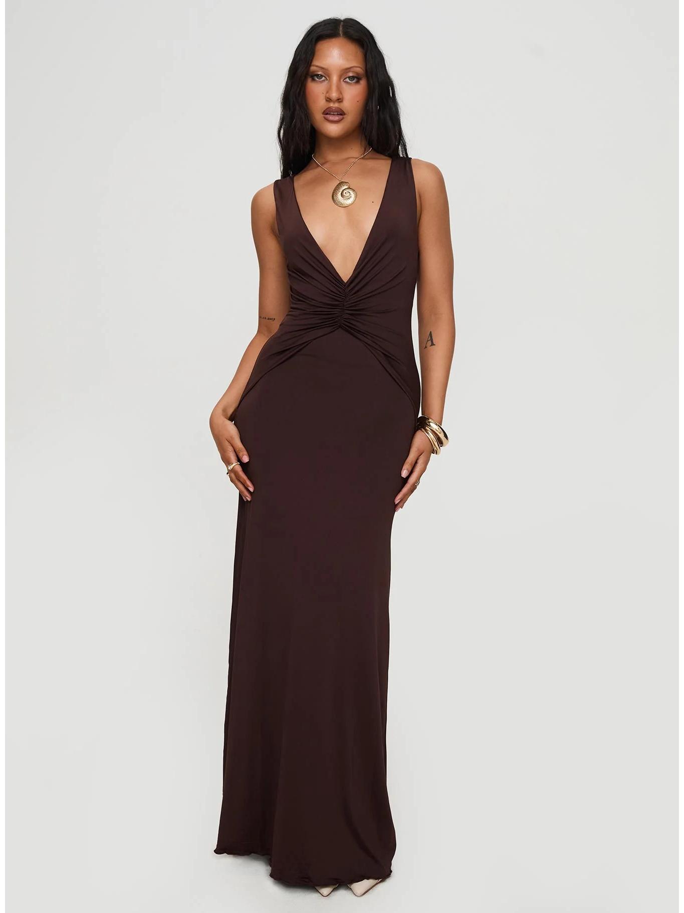 Women s 2026 Sexy Backless Sleeveless Spaghetti Strap Dress - European and American Style Medium кофейный