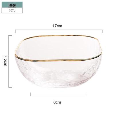 ZISIZ Gold Rim Hammered Square Glass Salad Bowl