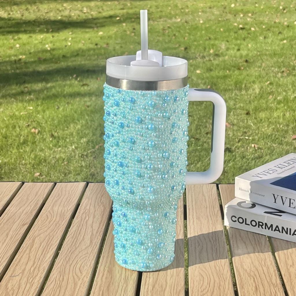 304 Stainless Steel Thermos Cup with Diamond 40oz Handle Vacuum Ice Cup Portable Car Cup