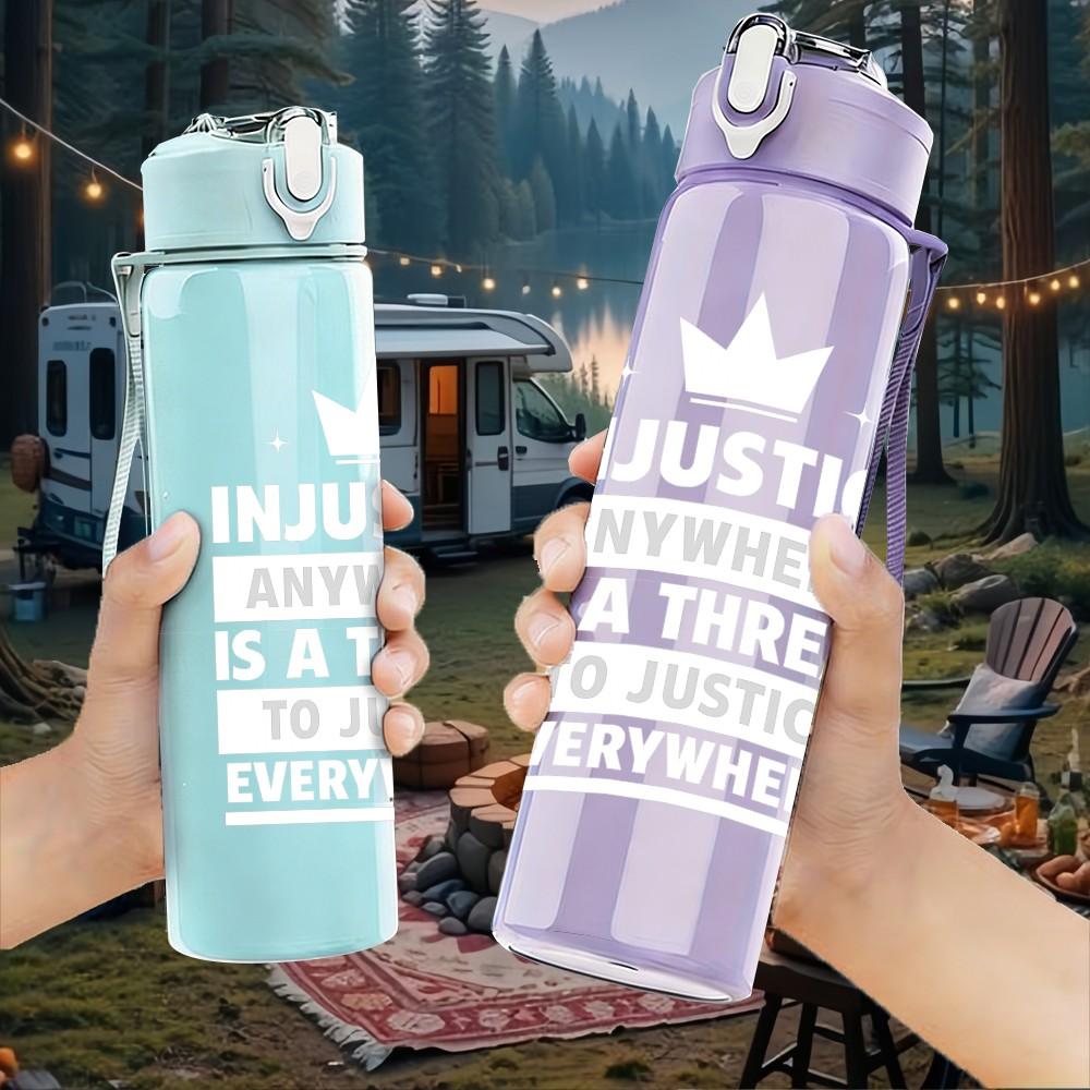 1PC Anywhere To Justice Light Text 750ml Color Plastic Sports Water Bottle Leakproof Flip Straw Lid Suitable for Sports Office Home Use