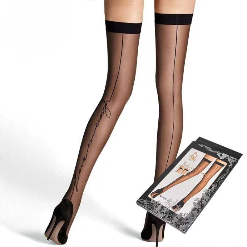 Wide Neck Rear Vertical Line Thin Nylon Long Socks Stockings Transparent Thigh High Stockings Women Girls Knee High Socks