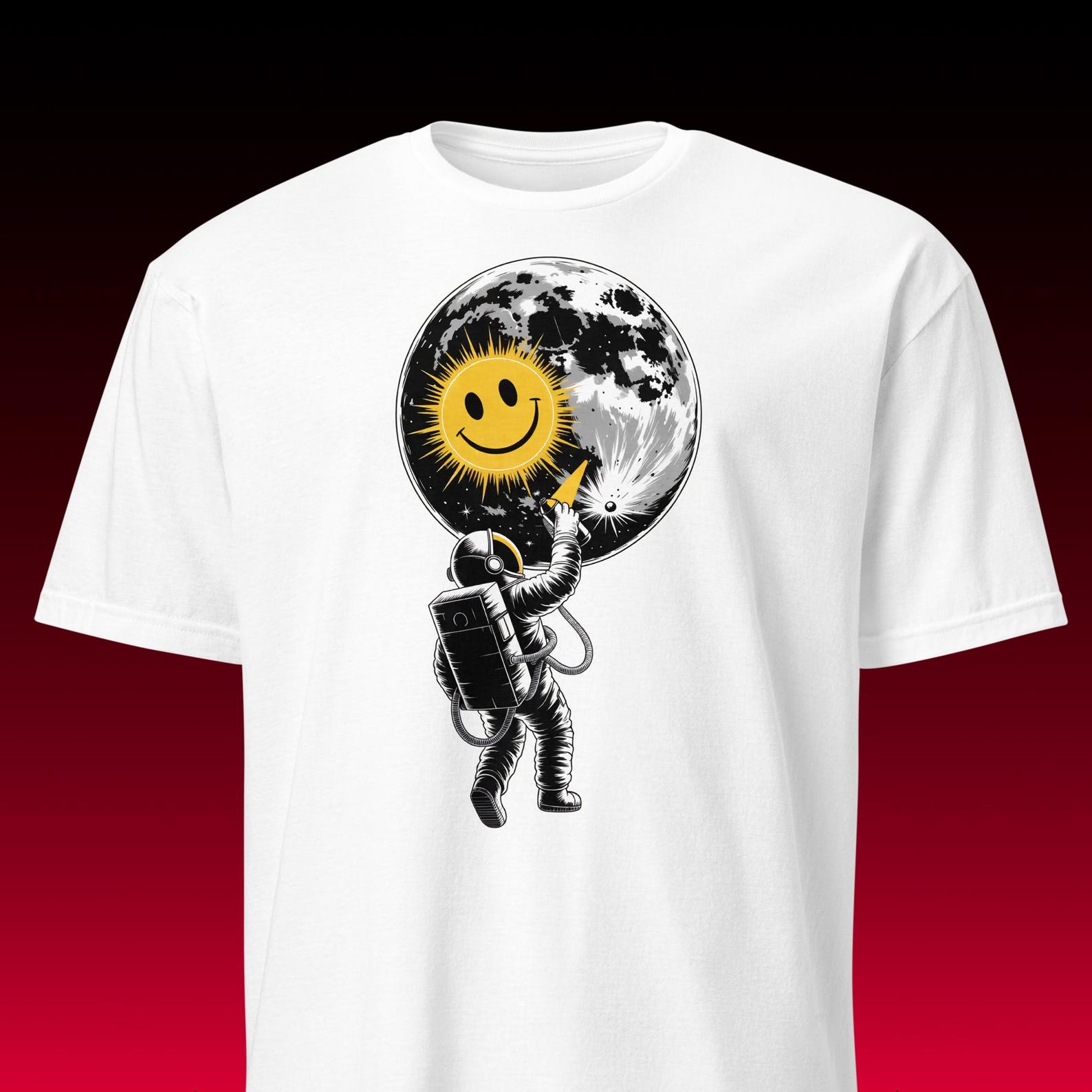 T-Shirt Astronaut | Graffiti Moon Smiley | Urban Street Art Aesthetic L