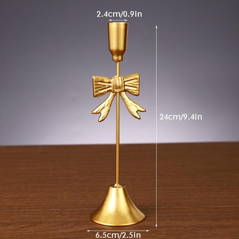Gold Iron Candle Holder Intricate Christmas Golden Bow Candle Holder Festive Bow Candlestick Props Table Decor Accessories