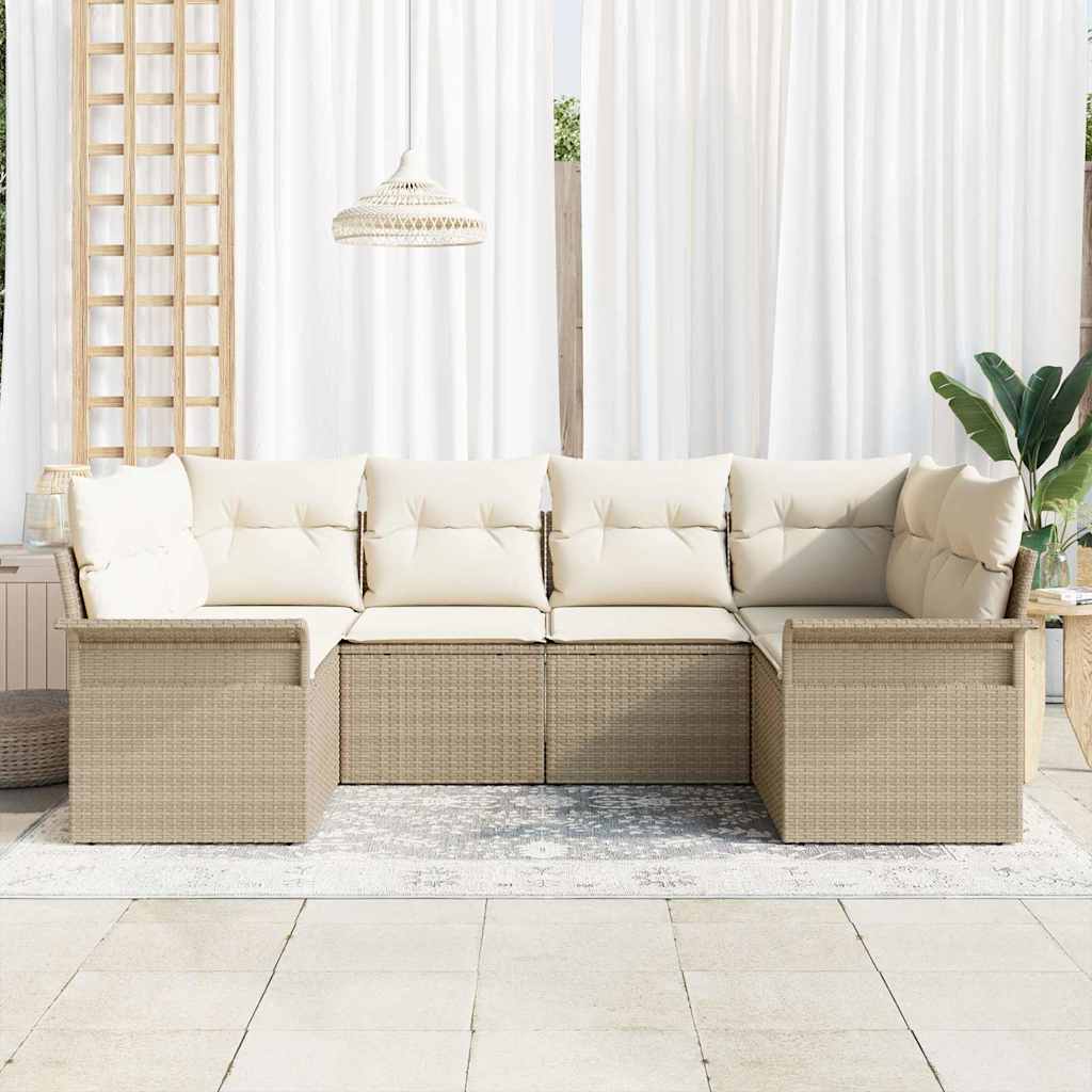Garden Sofa Set with Cushions 6 Pcs Beige Poly Rattan